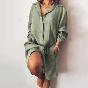 Kvinders afslappet skjortekjole i ren farve i bomuld