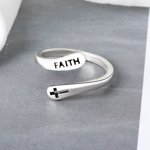 Spiral "FAITH"-ring med kors