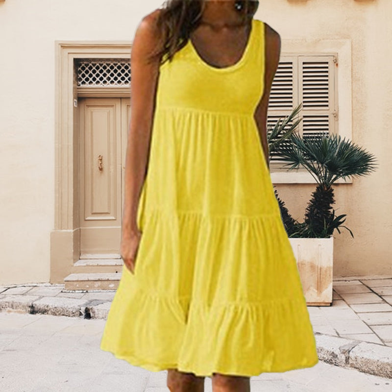 Sleeveless Round Neck Stitching Large Swing Beach Dress