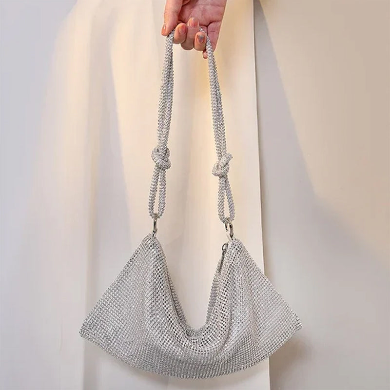 Luksuriøs designerhåndtaske med skinnende rhinsten