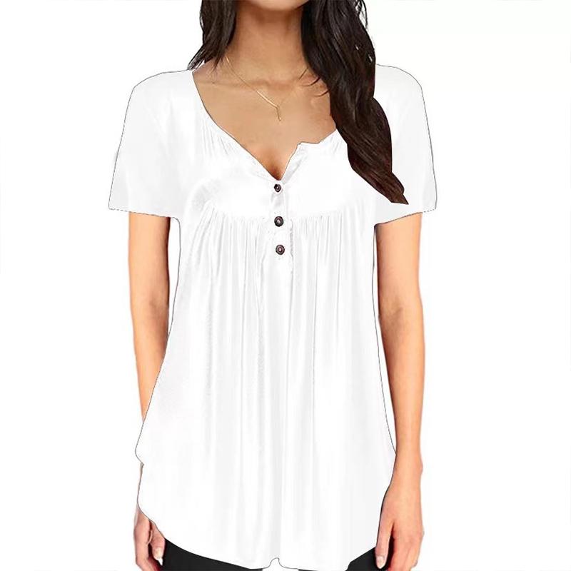 T-shirt med almindelig rynket knap til kvinder