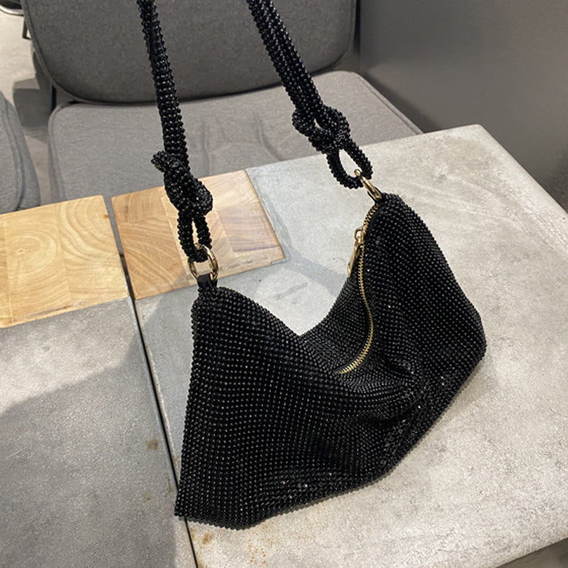 Luksuriøs designerhåndtaske med skinnende rhinsten