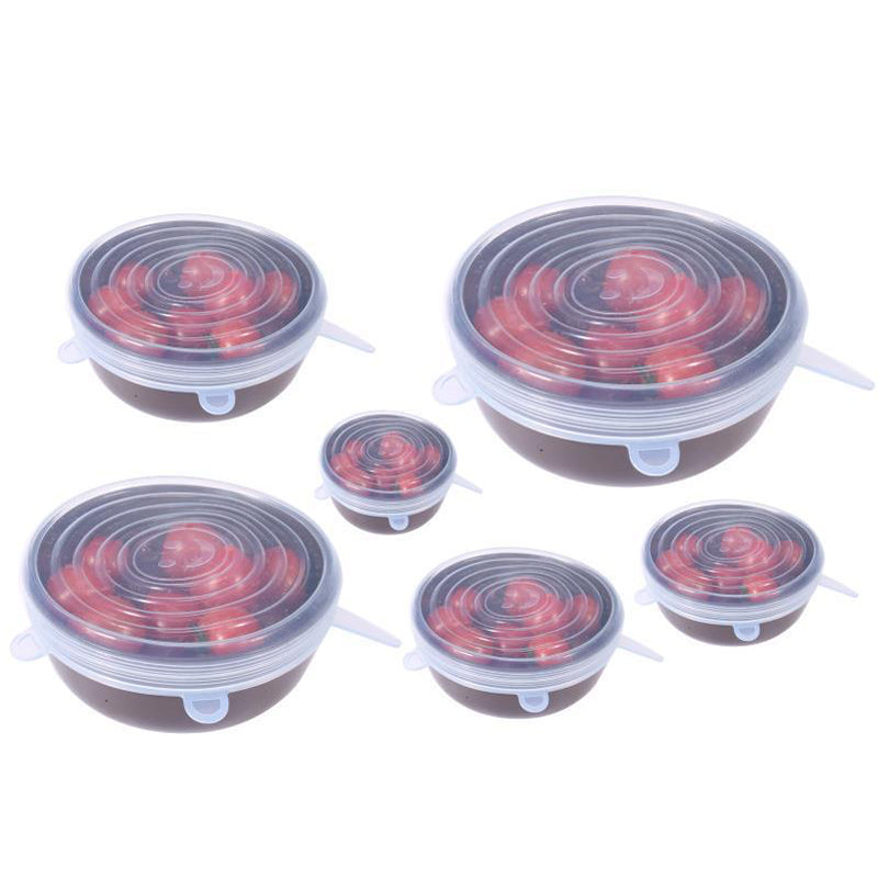 Strækbart silikonelåg til mad, 6 stk.