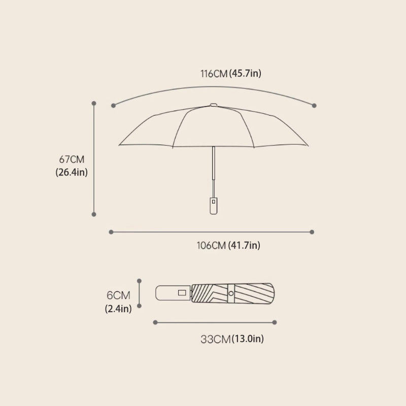 Trefoldig Selvåbnende og -lukkende paraply med spænde