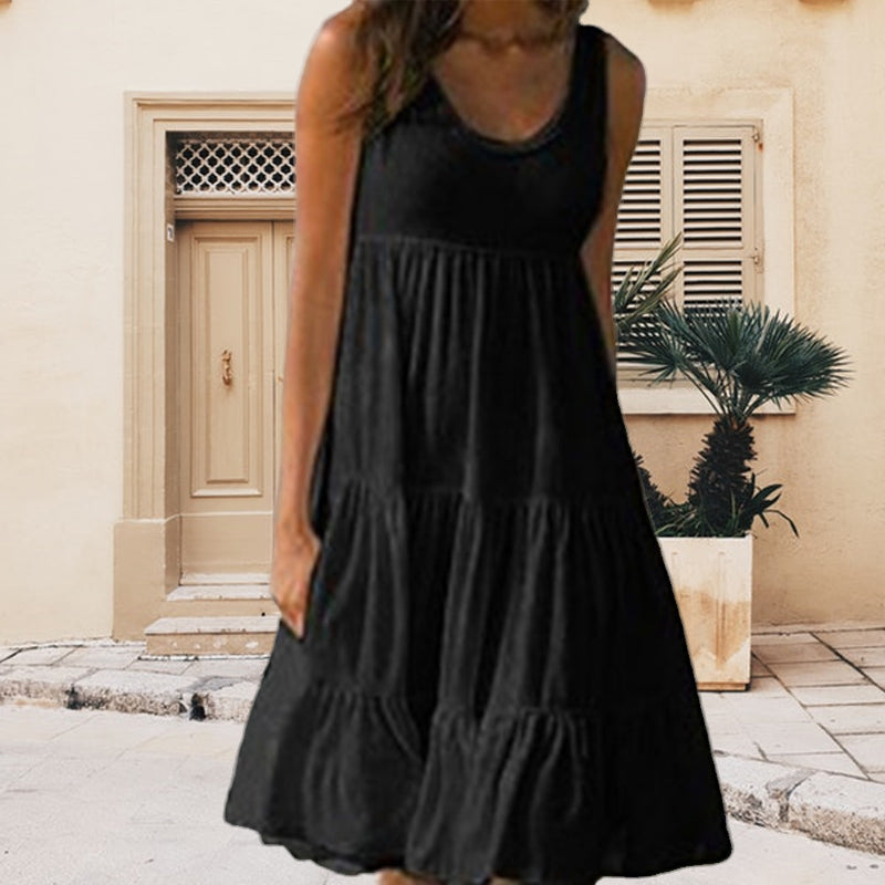 Sleeveless Round Neck Stitching Large Swing Beach Dress