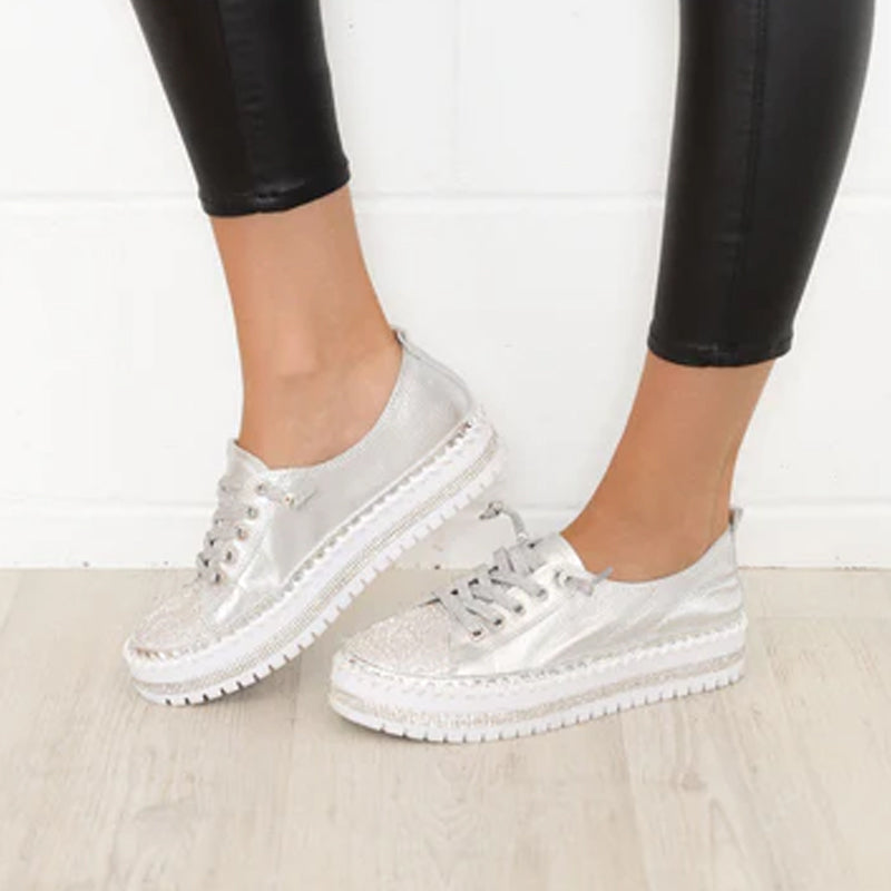 Lædersneakers med sølvdiamanter
