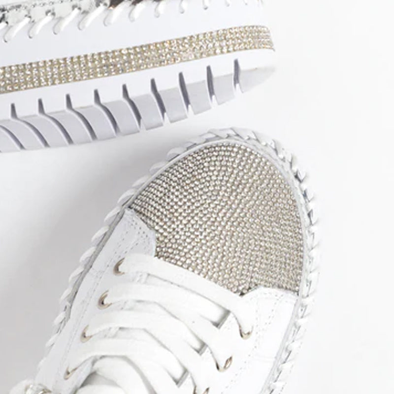 Lædersneakers med sølvdiamanter