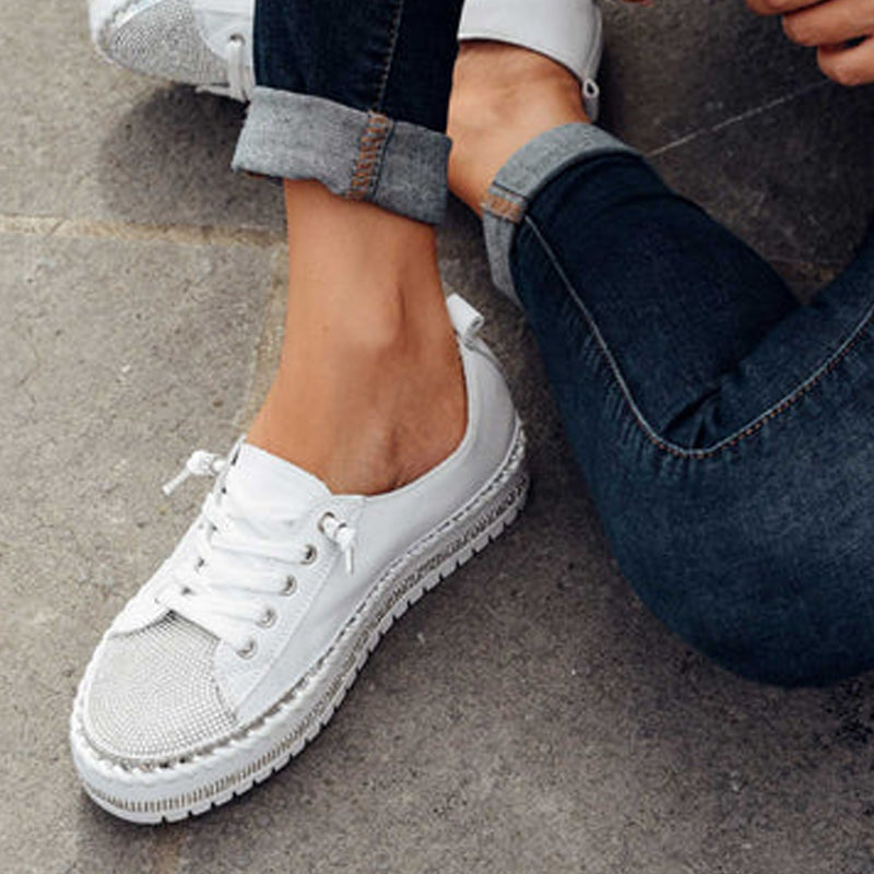 Lædersneakers med sølvdiamanter