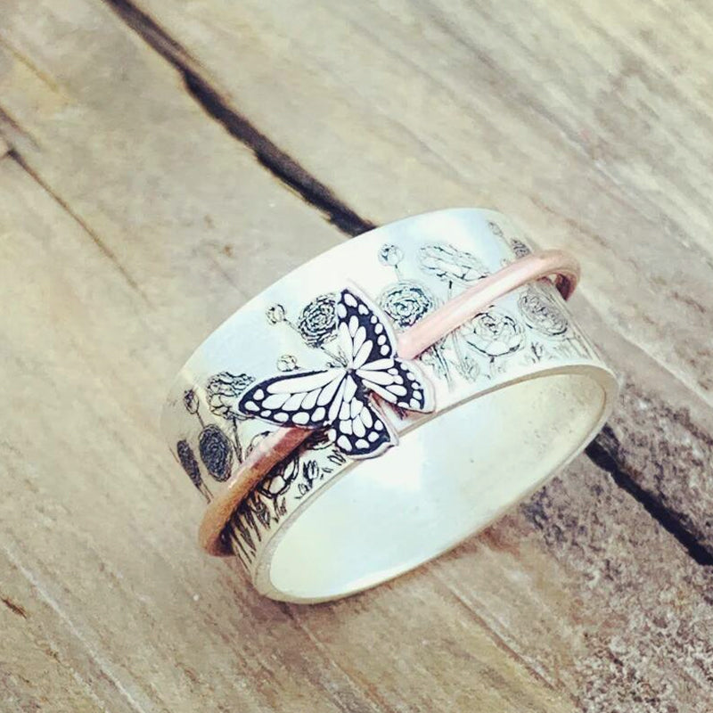 Sommerfugle Sølv Spinner Ring