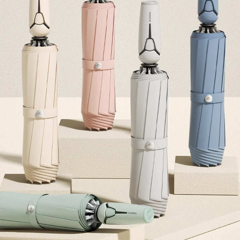 Trefoldig Selvåbnende og -lukkende paraply med spænde