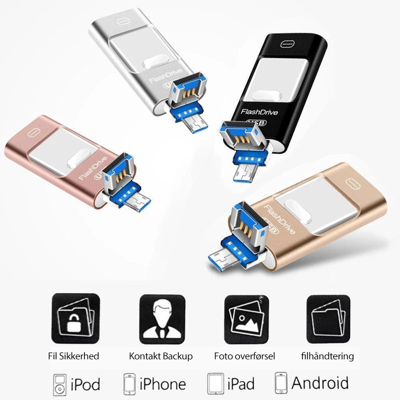Bærbart USB-flashdrev til iPhone, iPad og Android