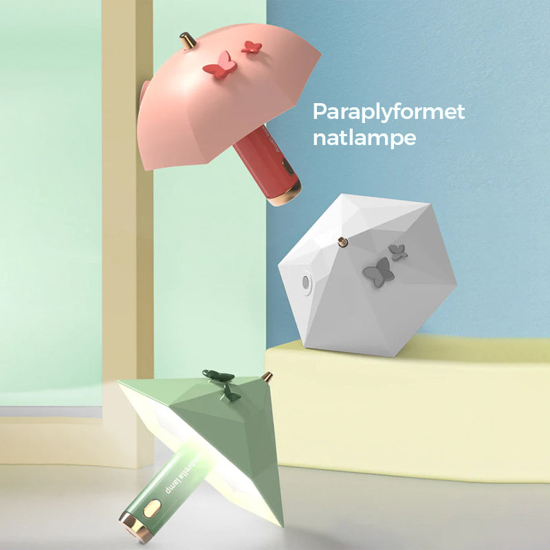 Mini paraplyformet natlampe med USB genopladeligt batteri