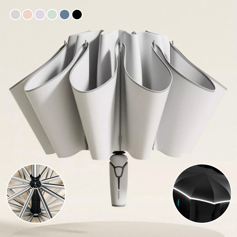 Trefoldig Selvåbnende og -lukkende paraply med spænde