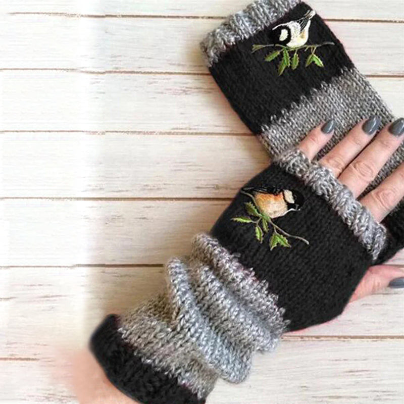 Varme patchwork-broderede handsker