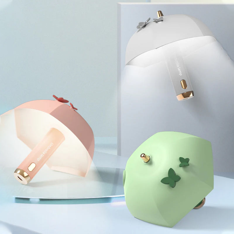 Mini paraplyformet natlampe med USB genopladeligt batteri