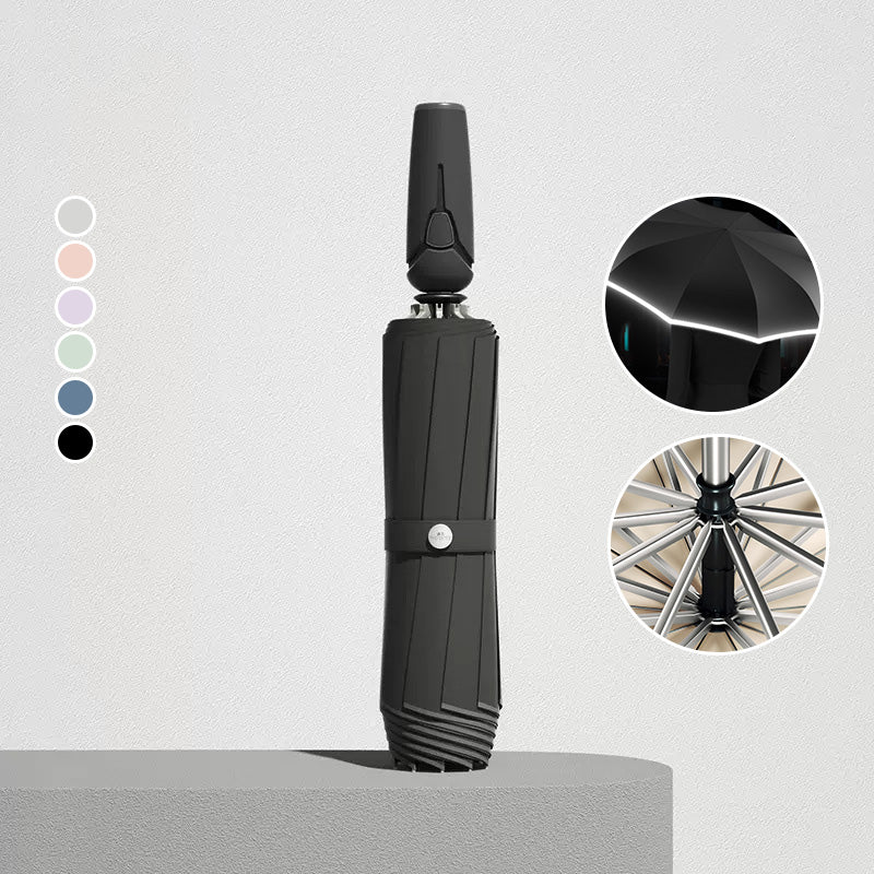 Trefoldig Selvåbnende og -lukkende paraply med spænde