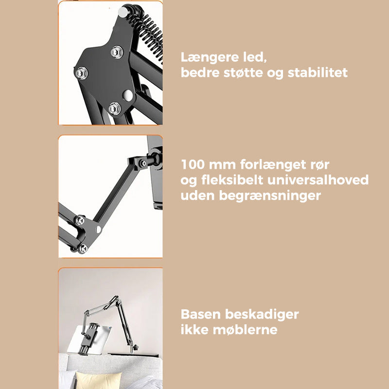 Udtrækkelig og skjult sengestelsmonteret telefon/tabletholder