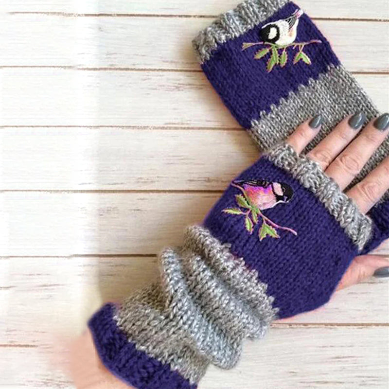 Varme patchwork-broderede handsker