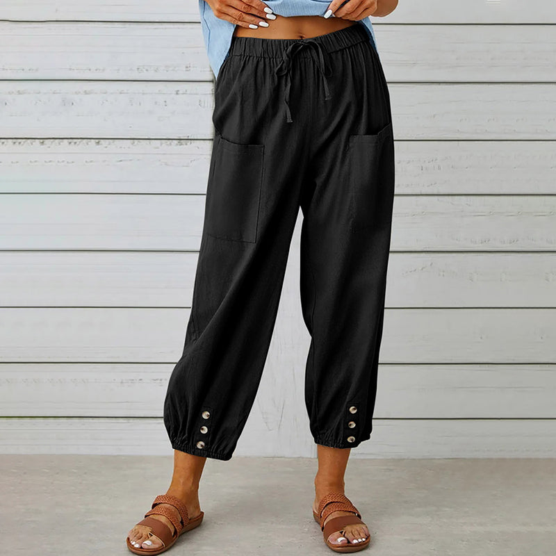 Loose trousers with a high waist