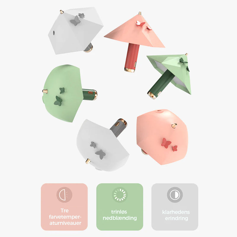 Mini paraplyformet natlampe med USB genopladeligt batteri
