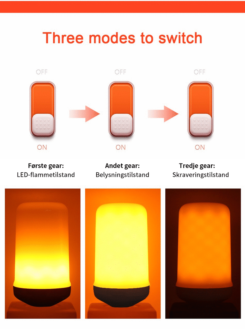 LED lyspære med flammeeffekt