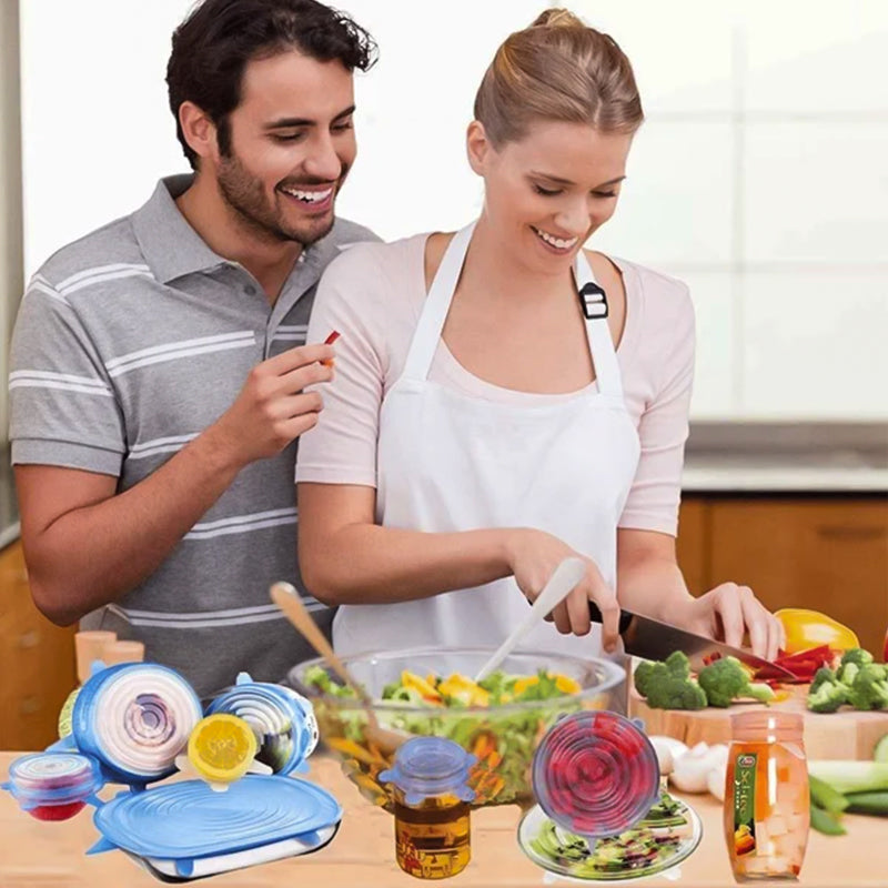 Strækbart silikonelåg til mad, 6 stk.