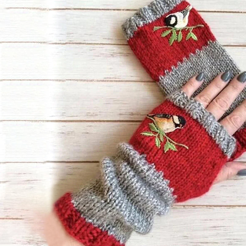 Varme patchwork-broderede handsker
