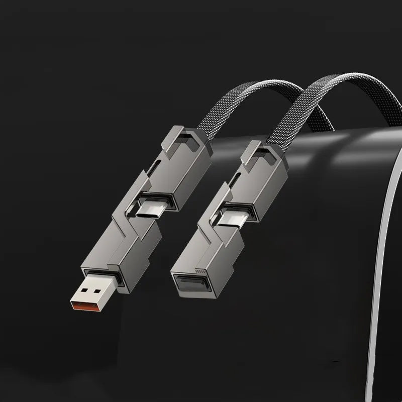 4-i-1  Fladt ladekabel med anti-sammenfiltring og velcro