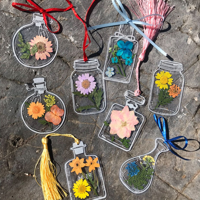 Gennemsigtige tørrede blomster bogmærker (30 stk)