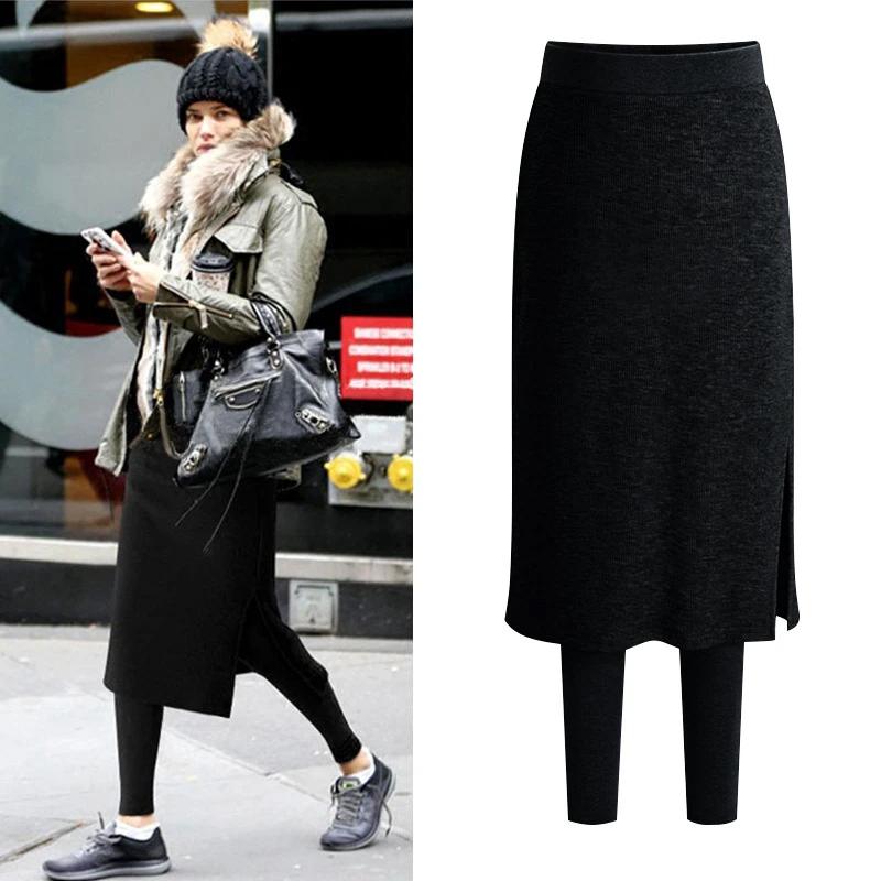 Vinter termiske fleece leggings med nederdel