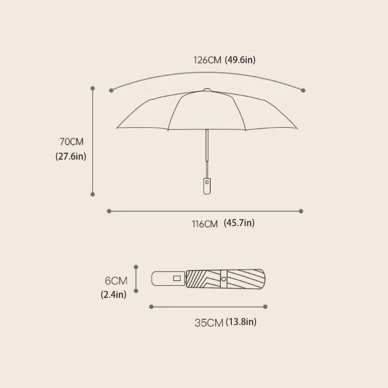 Trefoldig Selvåbnende og -lukkende paraply med spænde