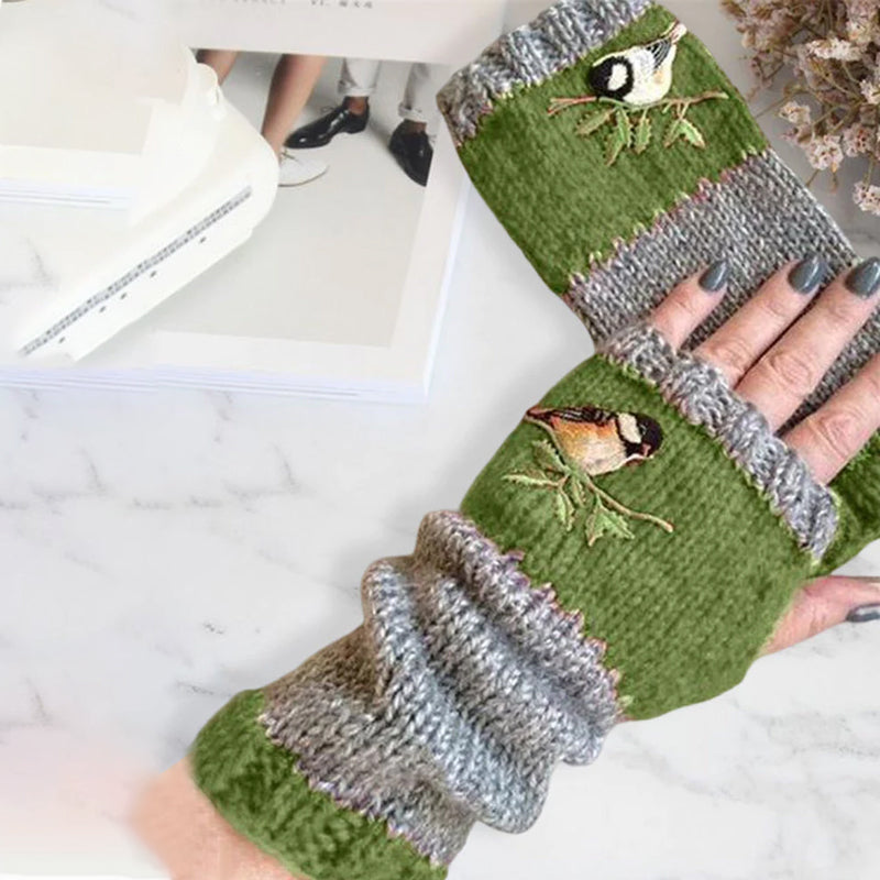 Varme patchwork-broderede handsker