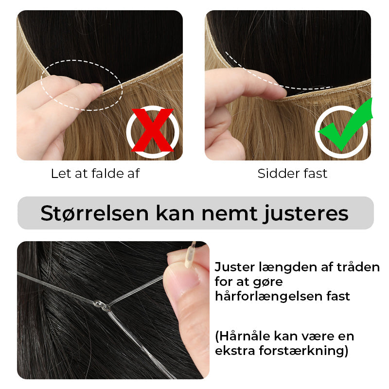 Kunstig naturlig usynlig lang krøllet hår forlængelse