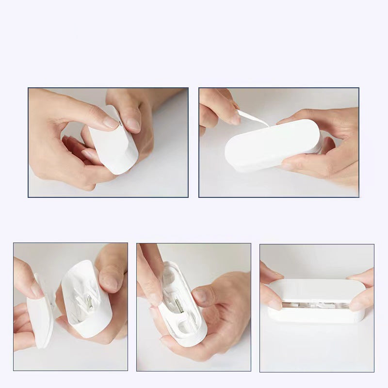 Bærbar to-vejs tandtrådsdispenser