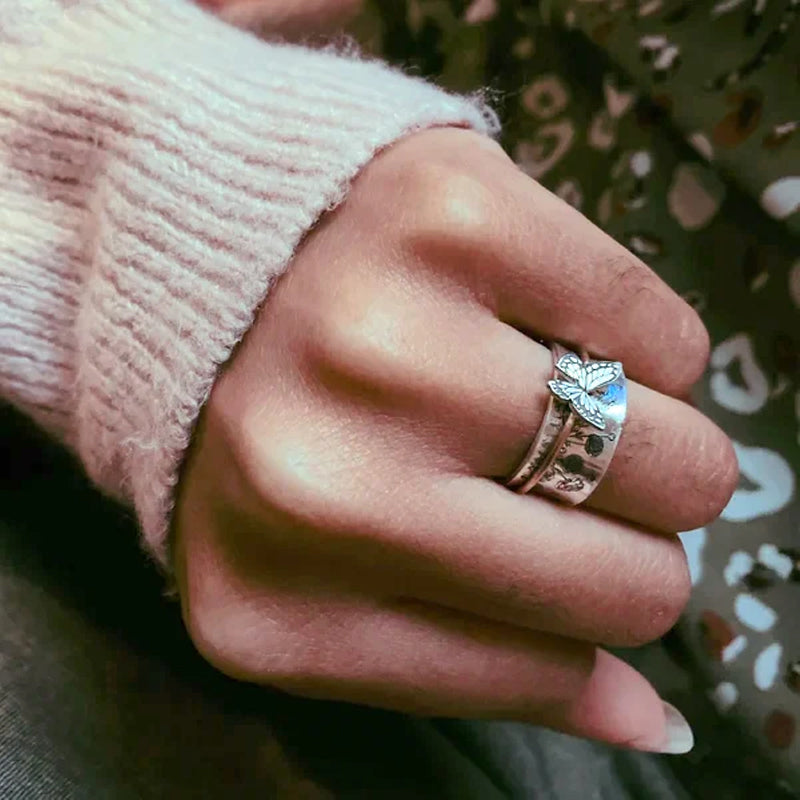 Sommerfugle Sølv Spinner Ring