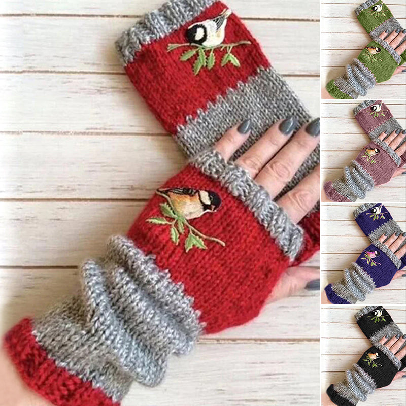 Varme patchwork-broderede handsker
