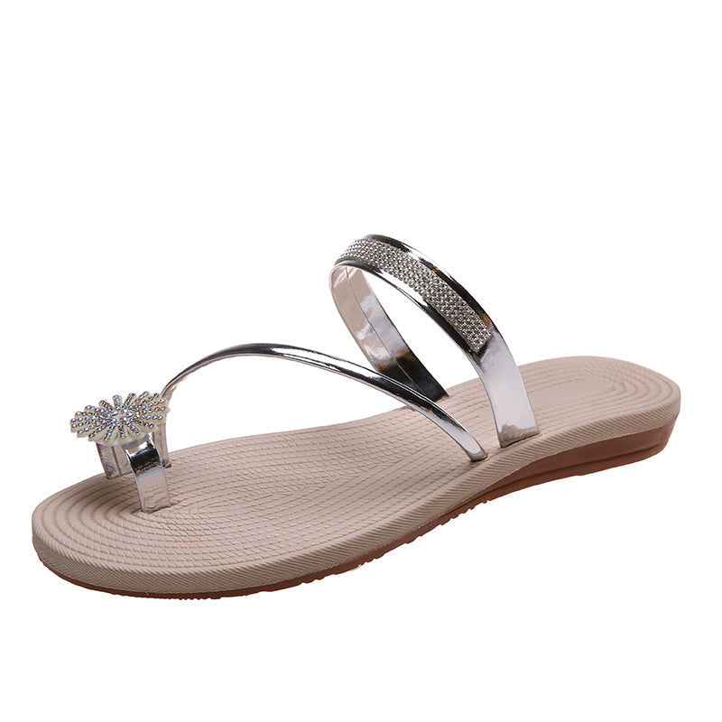 Flade sandaler med skinnende rhinsten