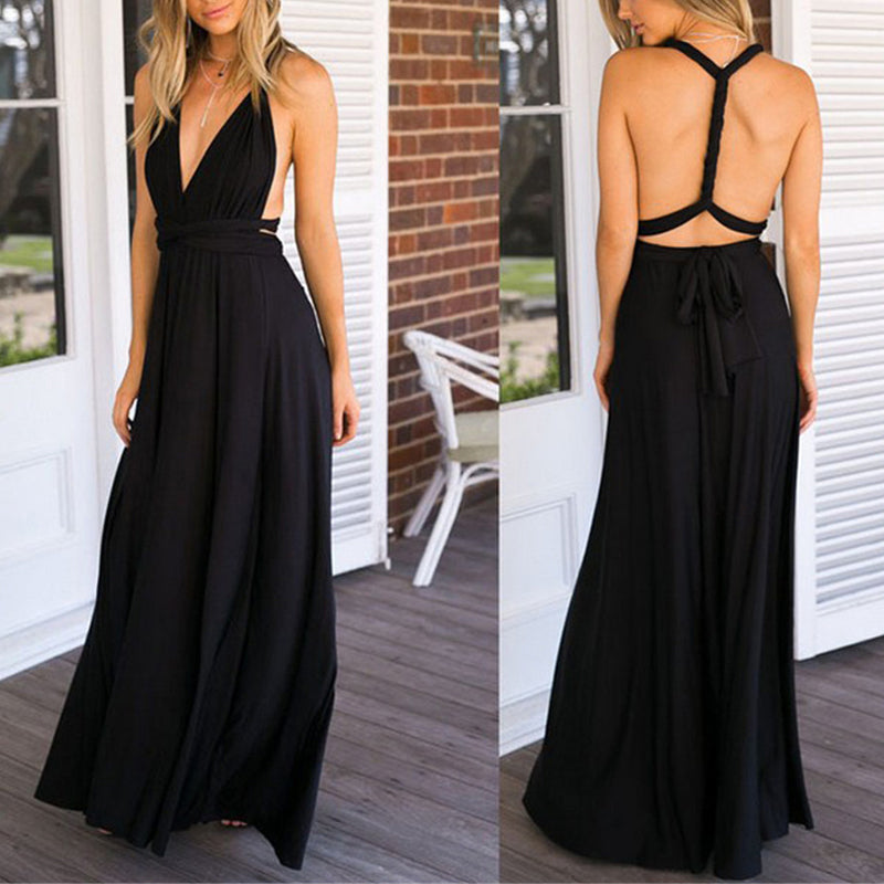 Rygløs kjole med bindestrop