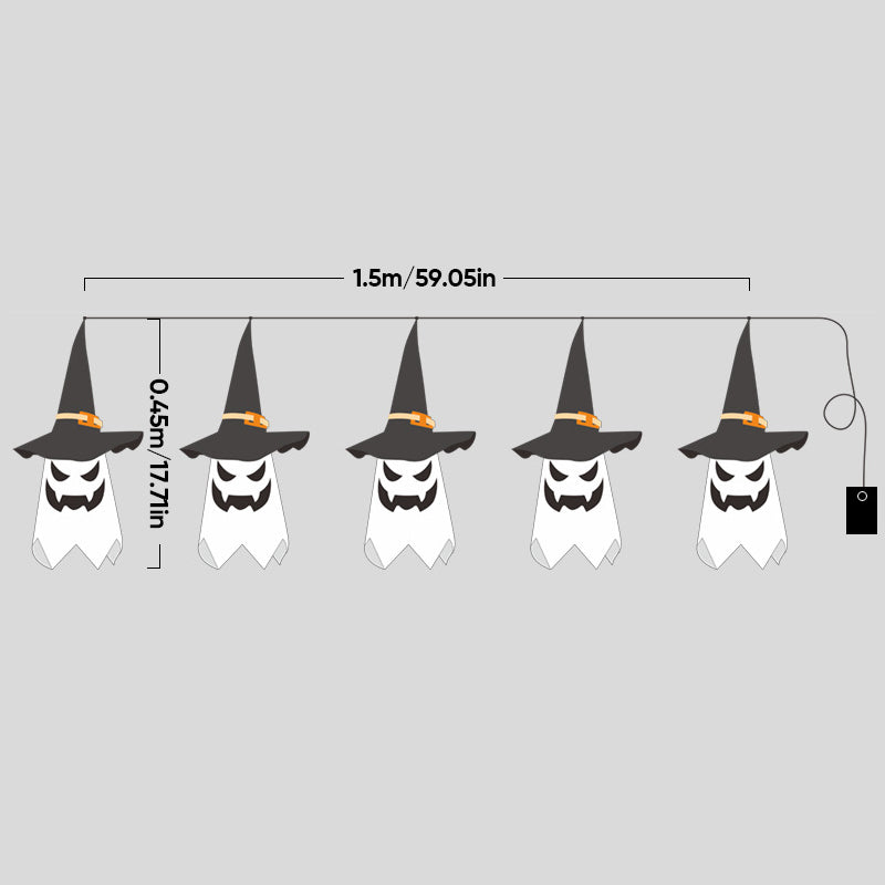 Hængende belyste heksehatte til Halloween